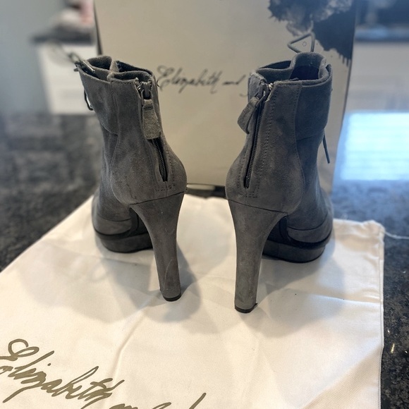Elizabeth & James Suede Heather grey and black trim high Heel boots lace up  top - Picture 3 of 15